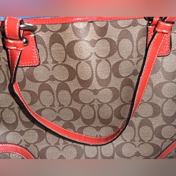 Coach Peyton Signature Logo Heritage Authentic Tote with Orange Leather Trim! 🧡 - Picture 8 of 14
